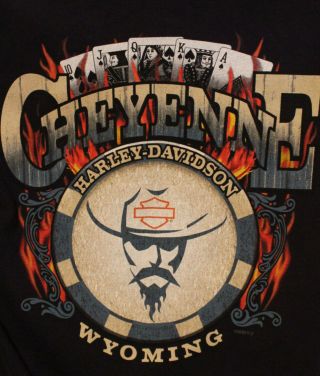 Harley Davidson Sturgis navy blue playing cards Cheyenne WY LS t shirt womens M 2