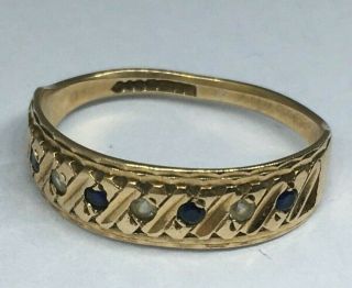 Vintage 375 9ct Gold Ring With Sapphires & White Gemstones - Scrap Or Wear