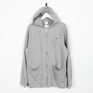 Vintage Lacoste Small Logo Zip Up Hoodie Sweatshirt Grey | 6 | Large L