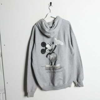 Vintage Disney Big Back Logo Mickey Mouse Zip Up Hoodie Sweatshirt Grey | Xl
