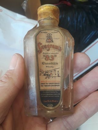 1929 Antique Seagrams " 83 " Whiskey Bottle Prohibition Miniature Empty