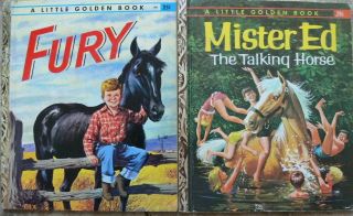 2 Vintage Little Golden Books Mister Ed The Talking Horse,  Fury " A " 1st