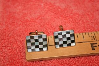 Vintage Germany Abalone & Mother Of Pearl Checker Board Cufflinks