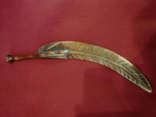 Vintage Solid Brass Letter Opener In The Shape Of A Feather