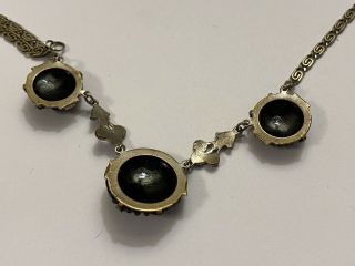 art deco vintage pressed floral black czech glass and enamel necklace 3