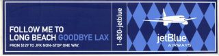 Jetblue Airways - Follow Me To Long Beach Bumper Sticker Lgb To Jfk 2001