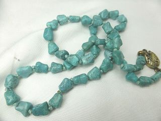 Vintage Chinese Turquoise Nuggets Beads Necklace Silver Filigree Clasp