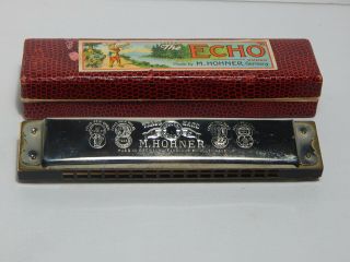 Vintage M.  Hohner Harmonica The Echo Harp Key G With Box 8362/32 G