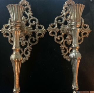 Vintage Wall Candle Sconces Gold Tonedornate Metal Brass Wall Candle Holders 11 "