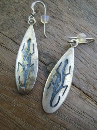 Vintage Hopi Native Southwest Sterling Silver Overlay Lizard Earrings