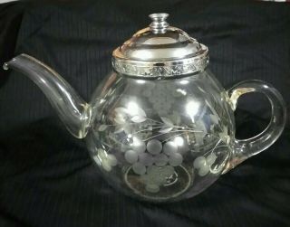 Rare Vintage Pyrex Etched Glass Tea Pot With Lid