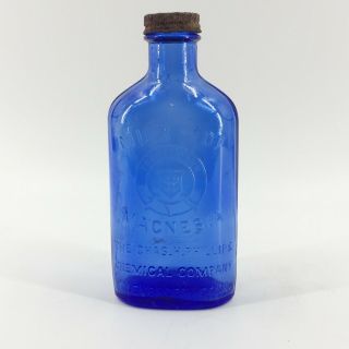 Vintage Phillips Milk Of Magnesia Cobalt Blue Glass Bottle W Lid Apothecary 7 "