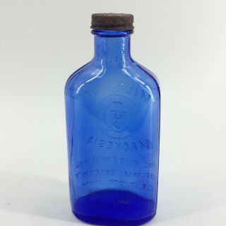 Vintage Phillips Milk Of Magnesia Cobalt Blue Glass Bottle w Lid Apothecary 7 