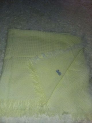 Vintage Baby Blanket Shawl Acrylic Made In Japan Pastel Yellow Fringe 34x36