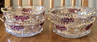 Antique Northwood Grape And Cable Clear Glass Berry Bowls (4 Bowls)