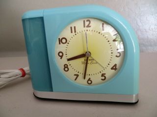 Vintage Big Ben Moon Beam Alarm Clock Aqua Blinking Light 2 Wake Battery Backup