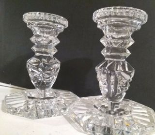 Vintage Pair Lead Crystal Taper Candle Holders 4.  5 " Tall Eapg