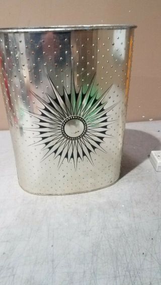 Vintage Harvell Trash Can Sunburst Silver Oval Metal Mid Century