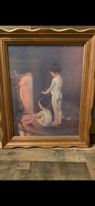 Vintage Paul Peel " After The Bath " Print Lithograph Framed Wall Hanging Art