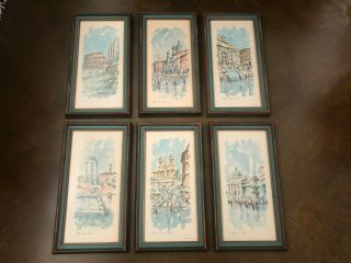 Vintage 60’s Signed And Framed Watercolor Prints From Key Points In Rome,  Italy
