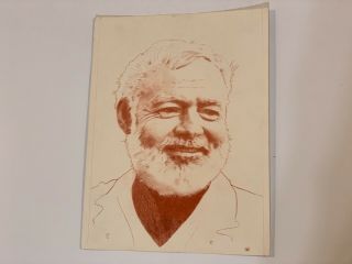 Vtg Unframed Ernest Hemmingway Portrait Sketch Drawing Signed Cliff Gokenbach