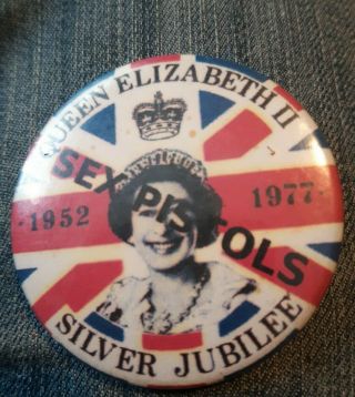 Vintage Large Sex Pistols Punk Badge 1977 Silver Jubilee God Save The Queen