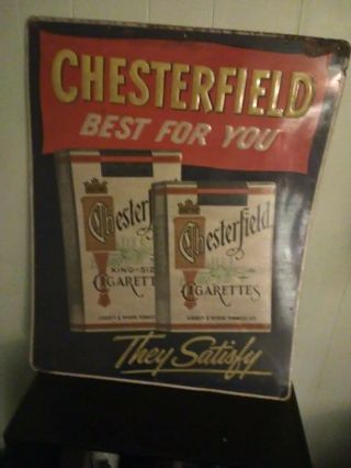 Old Vtg Chesterfield Best For You Cigarettes Tin Litho Metal Sign