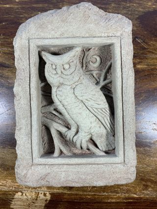 Vintage 1994 Carruth Owl Wall Garden Plaque Stone Decoration Picture