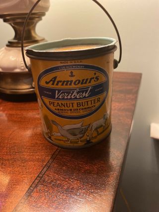 Antique Armours Veribest Peanut Butter Tin Pail Can Nursery Rhyme Chicago