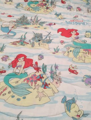 Vtg 1990s Disney Little Mermaid Twin Comforter Quilted Blanket 64x82” Very Good