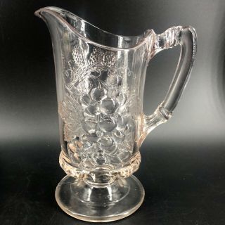 Vintage Clear Glass Pitcher Carafe W/ Grapes Water Lemonade Wine 8.  5” Tall