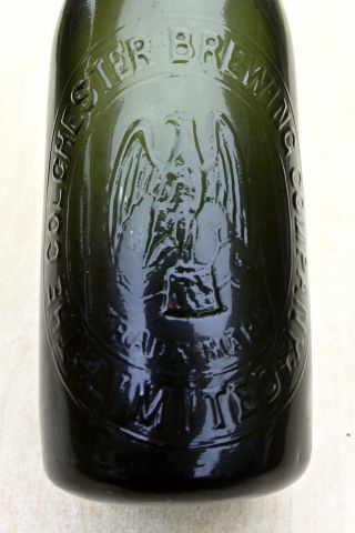 Vintage C1900s The Colchester Brewing Co Eagle Pict Black Glass Pint Beer Bottle