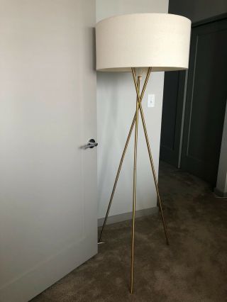 West Elm Mid - Century Tripod Floor Lamp In Antique Brass Finish,  Pick Up Only