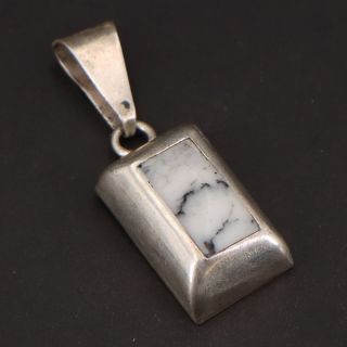 Vtg Sterling Silver - Mexico Taxco Buffalo Turquoise Bar Pendant - 7.  5g