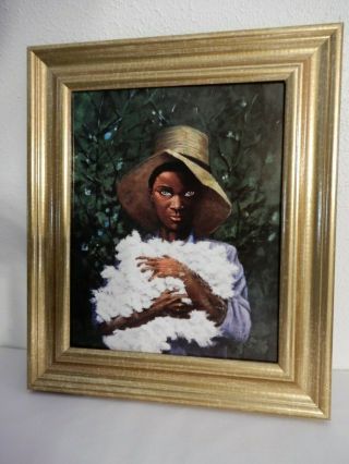 Vintage Cotton Kid Black Americana Angel Gifts Art Print 9344 1996 8 X 10 Framed