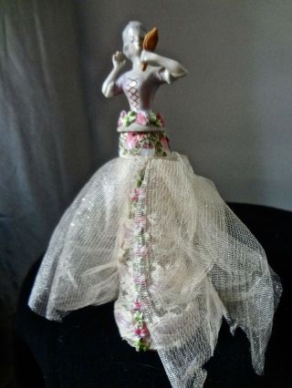 Antique Porcelain Primping Half Doll Figurine W/ Mirror Arms Away