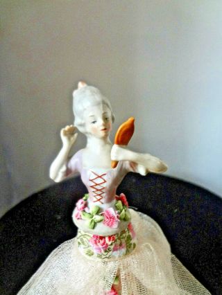 Antique Porcelain Primping Half Doll Figurine W/ Mirror Arms Away 2