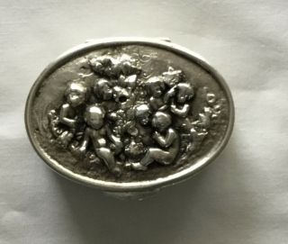 Antique Sterling Silver Repousse Oval Pill/trinket Box Hinged