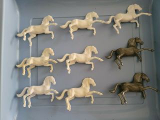 Vintage 1950 - 60s Stuart Rearing Horses In White / Silver 9 Total