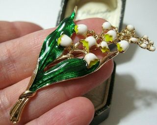 Vintage Style Enamel Lily Of The Valley Flower Shawl Pin Brooch Jewellery