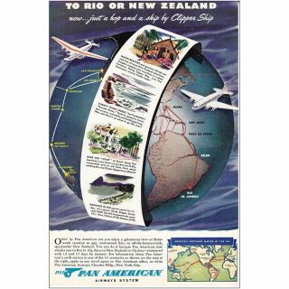 1940 Pan American: Clipper Ship Vintage Print Ad