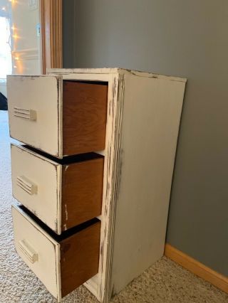 vintage white night stand table with three removable drawers 3