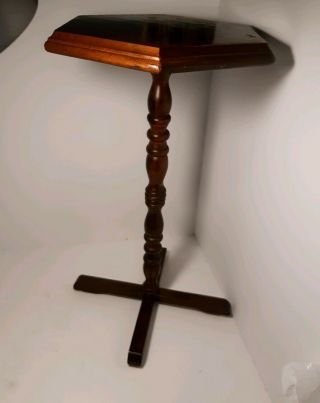 Vintage Wooden Plant Stand Small Accent Pedestal Table Dark Wood