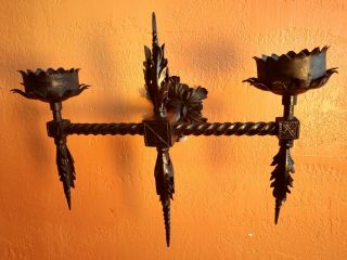 Antique Castle Solid Wrought Iron Candle Holder Wall Sconce Fixture Gothic