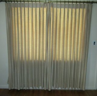 Pair Vintage Mid Century Pinch Pleat Drapes Curtains Cream Beige 44x80 Lined