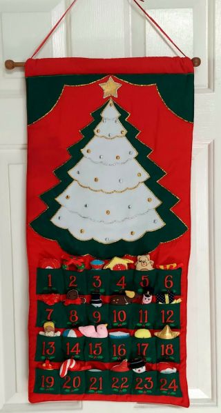 Vintage Christmas Fabric Advent Calendar Pockets Of Learning Complete White Tree