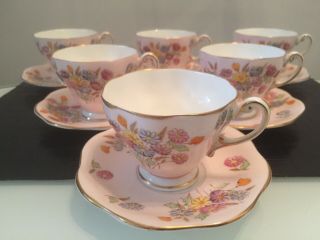 6 Vintage Foley Porcelain Floral Decorated Cups And Saucers