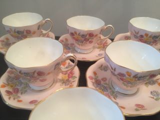6 VINTAGE FOLEY PORCELAIN FLORAL DECORATED CUPS AND SAUCERS 3