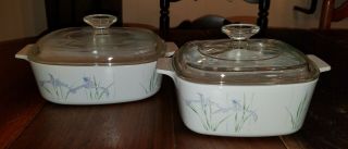 Vtg Corning Ware Shadow Iris 2l & 1.  5l Casserole Dishes With Glass Lids
