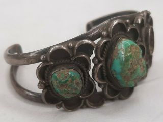 Vintage Old Pawn Sterling Silver & Turquoise Navajo Cuff Bracelet Missing Stone